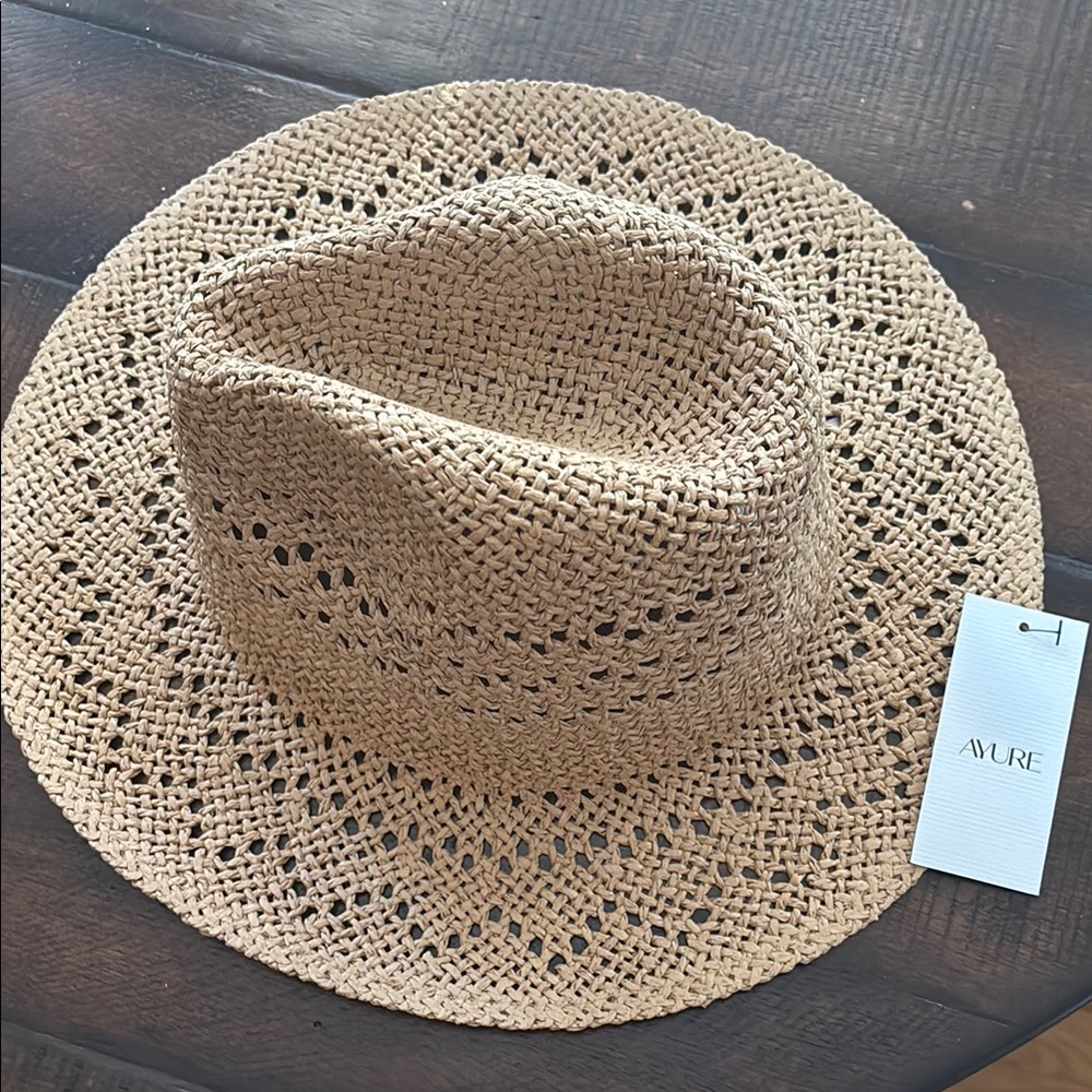 Tan Fedora Straw Hat with Open Weave